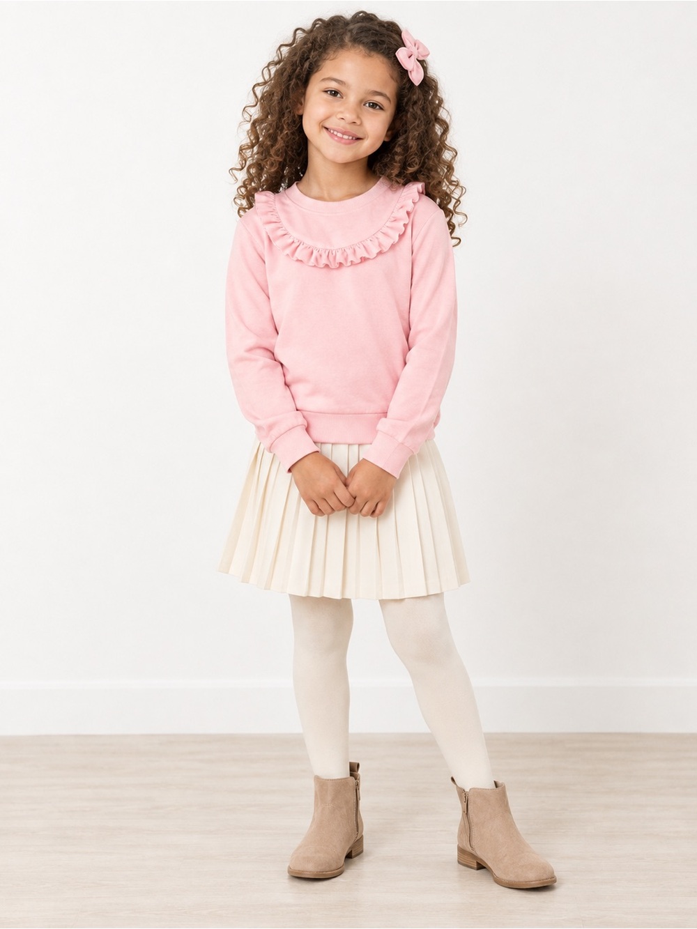 Hanna Andersson French Terry Ruffle Collar Sweatshirt Pink Girls Size 8
